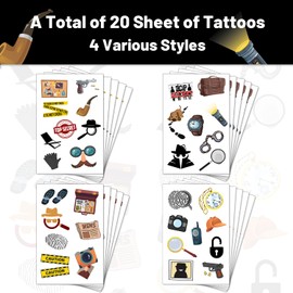 Lcnjscgo 20 Sheets Secret Agent Spy Detective Temporary Tattoos, Mystery Detective Clue Party Favors Accessories Decorations Spy Game Kit for Children Boys
