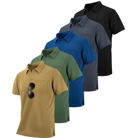 ZITY 5 Pack Polo Shirts for Men with Pocket Dry Quickly Short Sleeve Athletic Outdoor Work Collared Shirts XL
