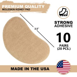 Adhesive Moleskin for Feet - Blister Bandages Precut Kidney Metatarsal Pads - 3.5" - Callus, Heel, Corns, Blister Prevention, Shoe Friction - 10 Pairs (20 Pieces)