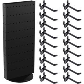 Rotating Display Stand Pegboard Display Rack 10.4'' W 23.6'' H Four Sided Peg Board Display Stands for Selling Vendor Craft Shows Pegboard Organizer Retail Counter Display with 54 Pcs Hooks (Black)