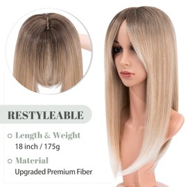 MY-LADY Hair Toppers for Women with Thinning Hair Loss 14 Inch Toppers Hair Pieces Straight Wiglets with Bangs 6"x6" Lace Base Clip in Synthethic Hairpieces Mixed Blonde to White with Dark Root