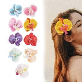 perfeclan 9 Tropical Orchid Hair Clips, Butterfly Flower Barrettes for Celebrations
