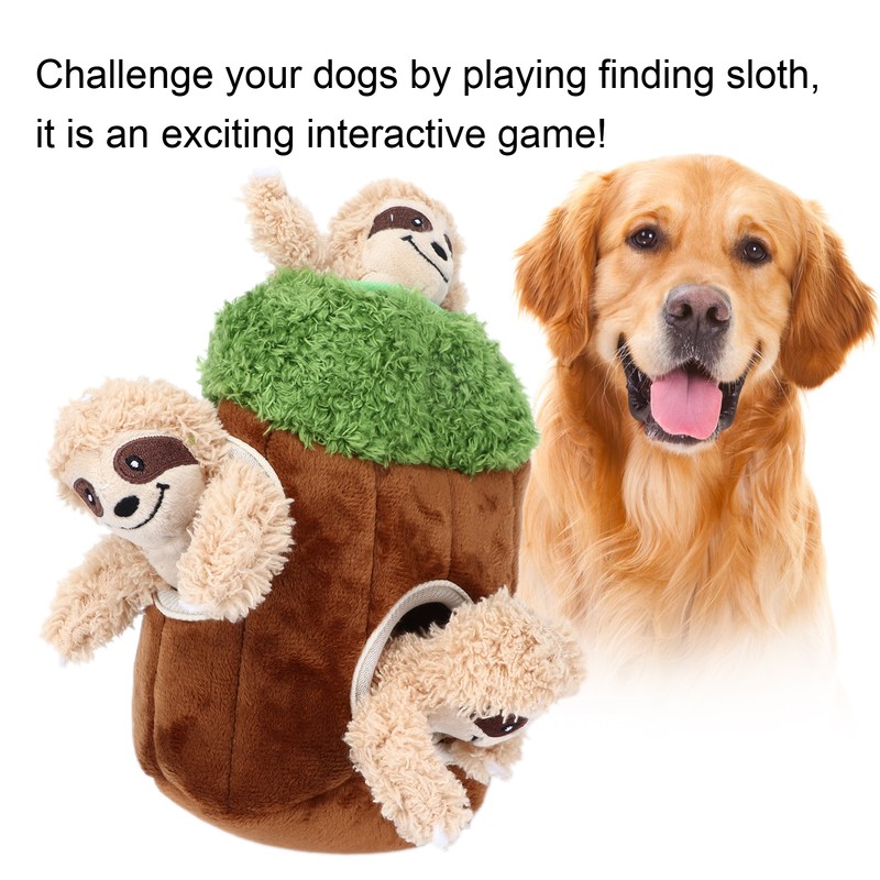 Sloth Trunk Holes Toys for Dog Squeaky Plush Toys Hide