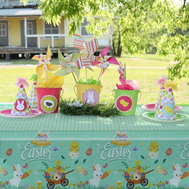 Fogcosy Easter Table Cloth,Easter Decorations Wipe Clean Tablecloth,Egg Chick PVC
