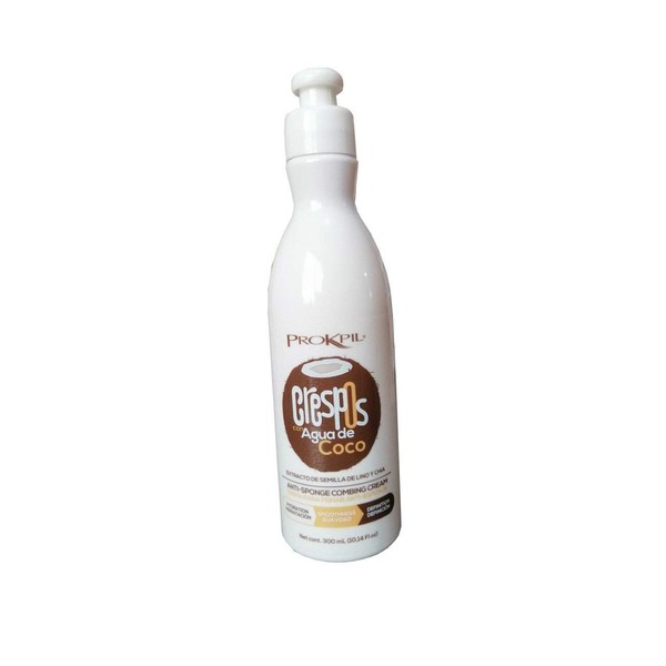 Prokpil Crespos Styling Cream Anti-Sponge Controls Nourishing Mold coconut water | Crespos Crema para Peinar Anti-Esponje Controla Moldea Nutre Agua de Coco Colombia (10.1oz - 300mL)