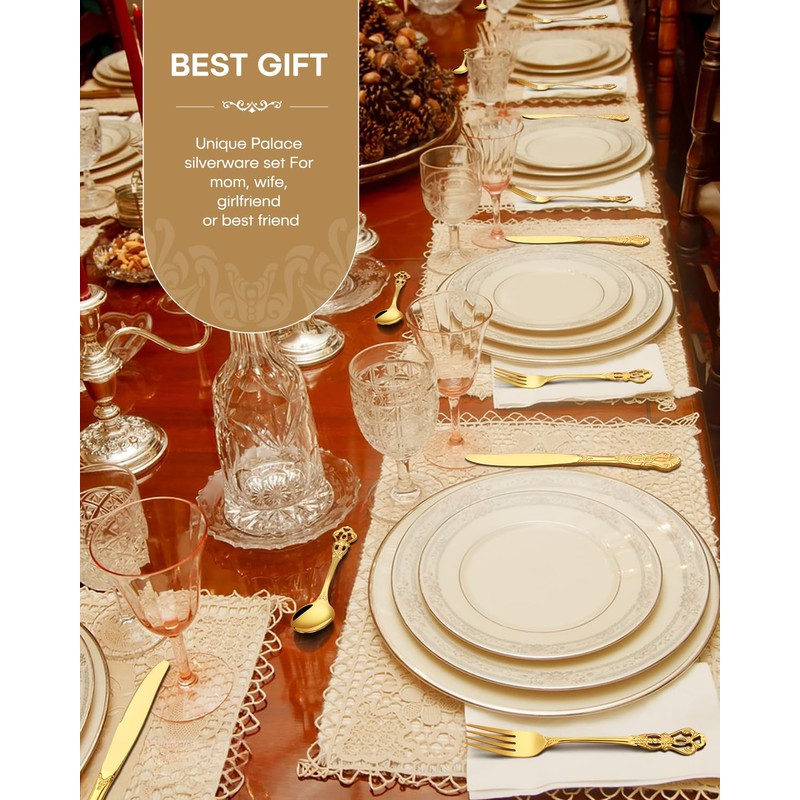 Stapava 20 Pcs Retro Royal Gold Silverware Set, Stainless Steel