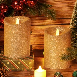 Retisee 4 Packs Ivory Glitter Flameless Candles Wick Flickering Flame Wick Pillar Candles Set with Remote Battery Operated Real Wax LED Candles for Birthday Christmas Wedding Party Home Decor