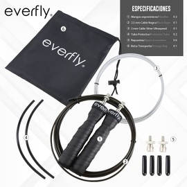 EVERFLY Crossfit Skipping Rope - Set of 2 Cables 2 mm and 2.5 mm with Protectors - Professional Adjustable Rope - High Speed Jumping Rope - Boxing Fitness - Men and Women (Black)