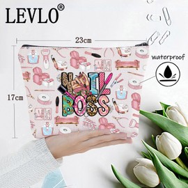 LEVLO Nail Boss Cosmetic Make Up Bag Nail Technician Gift Nail Artists Make Up Zipper Pouch Bag Nail Tech Merch, Nail Boss Full, Cosmetic Bag