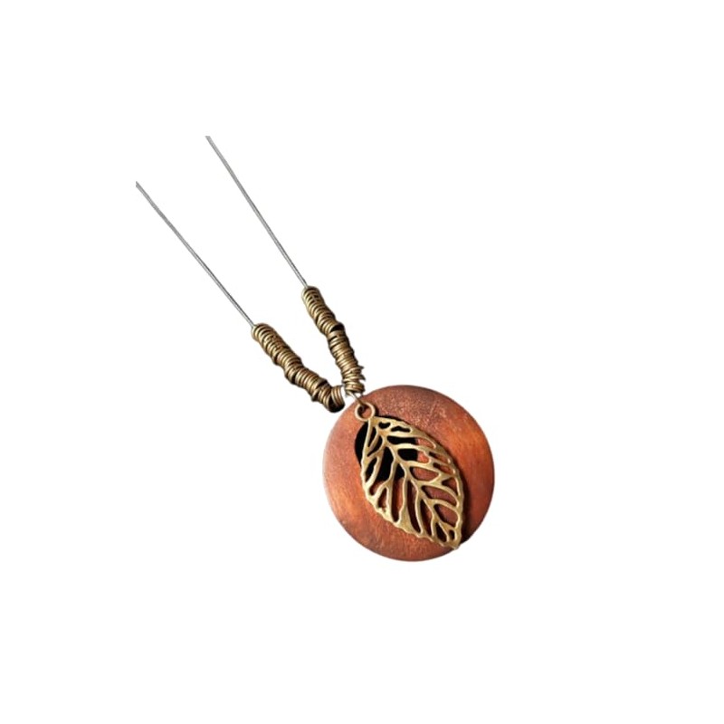 KIFEDSLJ Wooden Pendant Necklace with Owl Leaf Elephant Flower Handmade