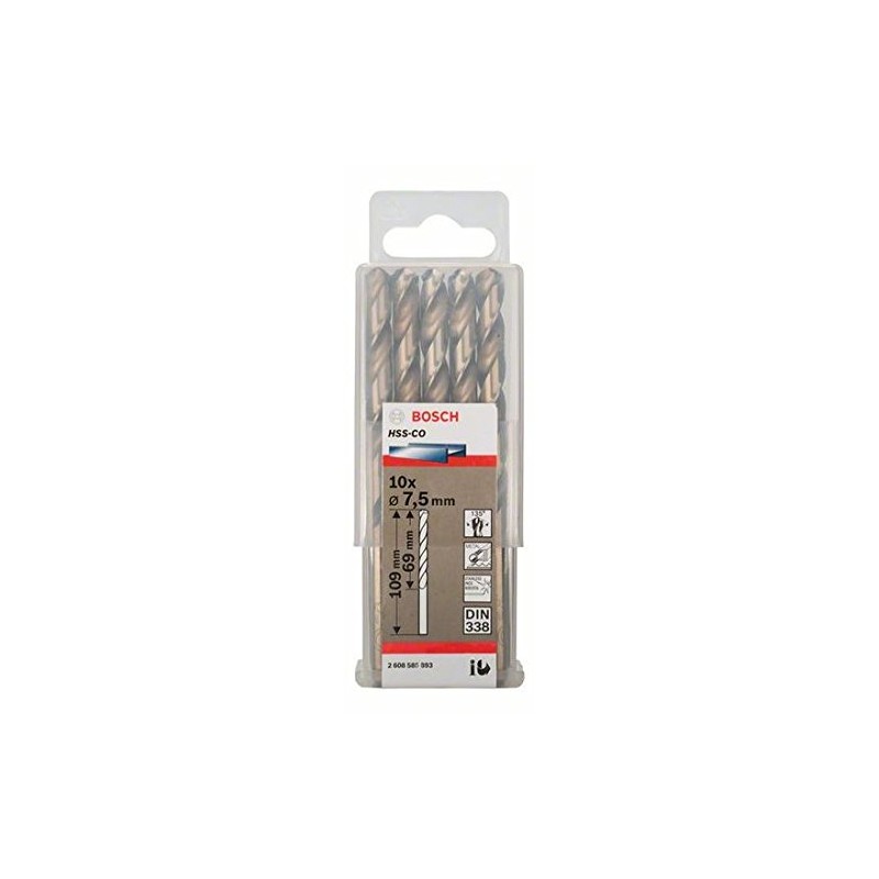 Bosch 2608585893 Metal Drill Bit Hss-Co 7, 5mmx2.72inx4.29In 10 Pcs