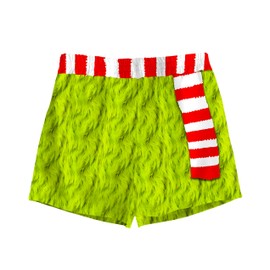 Boys Christmas Green Boxer Shorts Girls Xmas Green Monster Drawstring Trunks Scarf Print Swim Shorts 5-6 Years