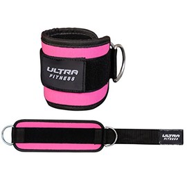 Ankle D Ring Twin Cable Pulley Attachment Weight Multi Gym Cuff Straps Neoprene (Pink)
