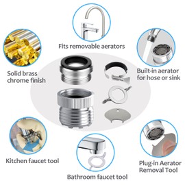 3/4" Garden Hose Adapter for Sink Faucets – Faucet Adapter with Aerator, Connects to Garden Hose, Solid Brass Chrome, Includes Removal Tools + Finger Guards