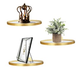 Cityelf Floating Shelves Wall Mounted Gold Wall Decor Iron Glass Hanging Shelf Home Decor Set of 3 Display Ledge Shelves for Living Room Bedroom Office-Gold