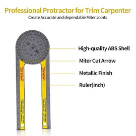Miter Saw Protractor Replace Model Miter Saw Protractor Angle Finder Tool 360 Protractor Portable Miter Saw Protractor with Measuring Scales for Inside Outside Corner Skirting (Yellow)