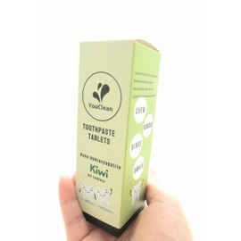 YouClean 90 Toothpaste Tablets in Refill/Recycle Glass Tube - for Travel and Daily Home Office Use - Nano Hydroxyapatite, Fluoride-Free, Vegan (Kiwi)