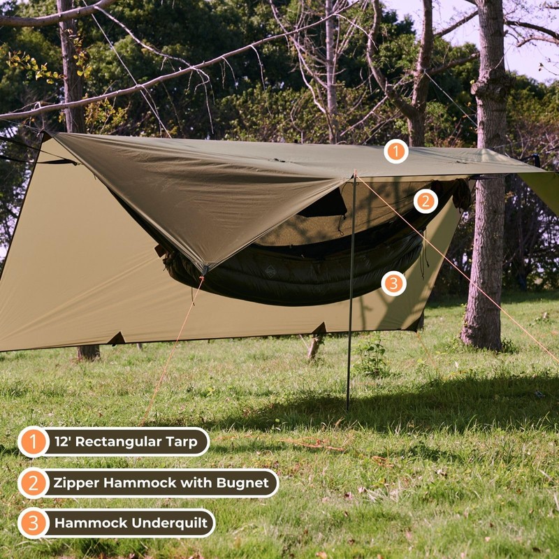 Onewind 11ft Camping Hammock with Mosquito Net and Structure Ridgeline,
