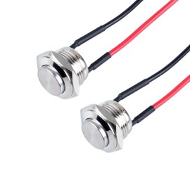 DMWD 2pcs 16mm Ultra Short Metal Waterproof Momentary Push Button Switch Silver Shell 5/8" Mounting Hole 12V 24V 110V (ON)-Off 2Pins 1NO High Head