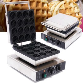 16-Grid Waffle Baker, 1750W Commercial Nonstick Waffle Machine, Electric Belgian Waffle Baker, Stainless Steel, 50~300℃ Fast Heating, with Temperature and Time Control for Bakeries Snack Bar Family