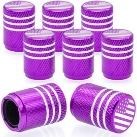 MEAJOO 8PCS USA Flag Tire Valve Stem Caps, Aluminum Air Caps Cover, with Plastic Liner Corrosion Resistant Leak-Proof, Universal for Cars, SUVs, Bike, Bicycles,Trucks and Motorcycles (Purple)