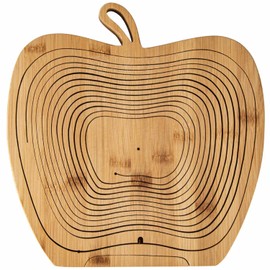 Dimono® Fruit Basket Bamboo Folding Basket, Fruit Bowl, Vegetable Bowl and Trivet Folding Basket & Chopping Board, 3 in 1 in Beautiful Apple Design