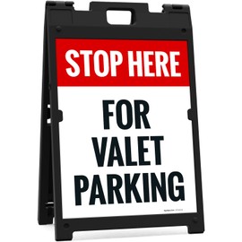 Stop Here For Valet Parking Sidewalk Sign Kit, 18x24 Inches, With A Frame Stand, Made in USA