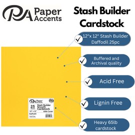 PA Paper Accents Stash Builder Cardstock Pack 12" x 12" Daffodil, 65lb Colored cardstock Paper for Card Making, Scrapbooking, Printing, Quilling and Crafts, 25 Pieces