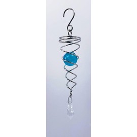 Teal 6-Inch Round Glass Gazing Ball Wind Spinner Twister Tail Stabilizer Stainless Steel with Crystal Wind Chime Ornament