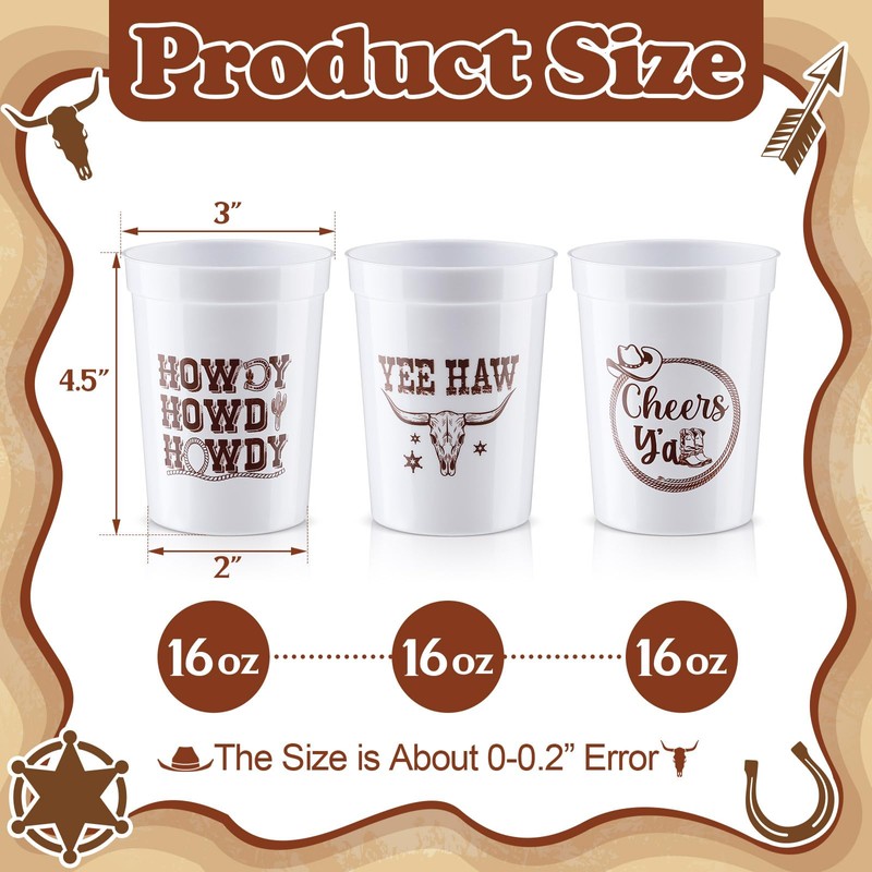 48 Pcs Western Cowboy Disposable Plastic Cups for Party, Cowboy,