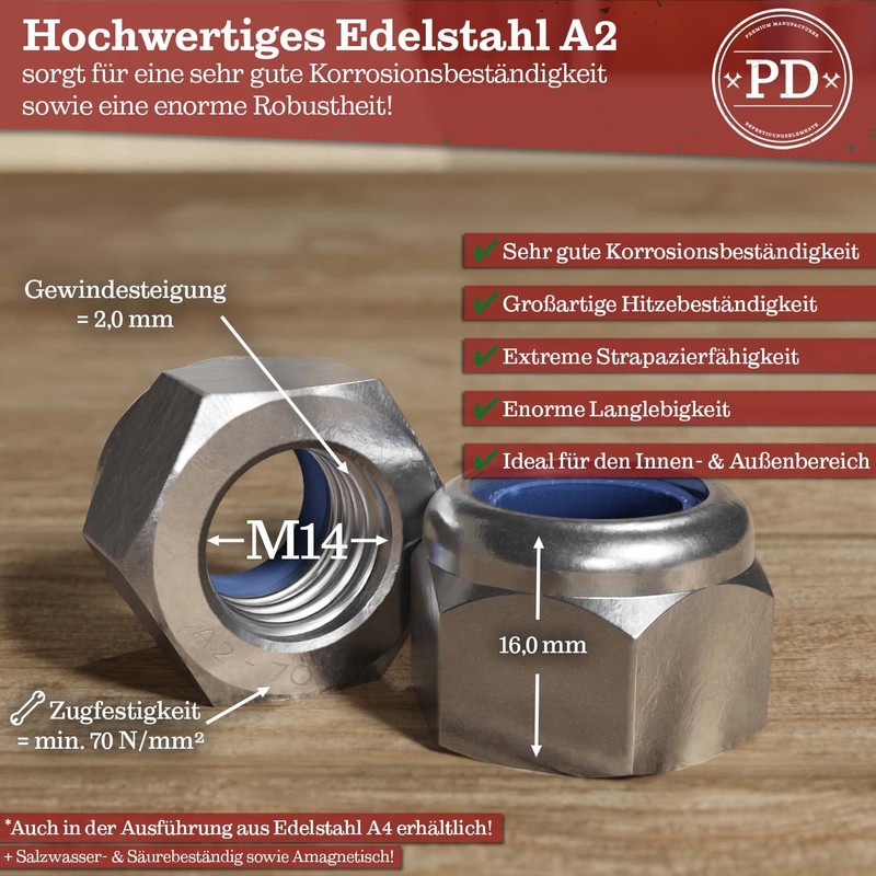 PD® Self-locking nuts M14 (DIN 982 / ISO 7040), locking