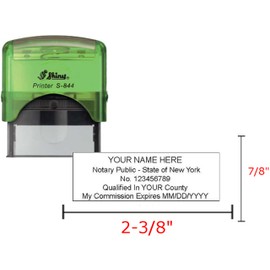 Shiny Green Notary Stamp | Self Inking, Printer S-844, 2.3x0.81 inch Prints | New York