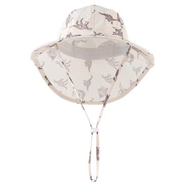 JANGANNSA Baby Sun Hat Boys Girls Infant Toddler Bucket Hat Kids Neck Flap Sun Protect Cap Beach (3-10 Years, Khaki Dinosaur)