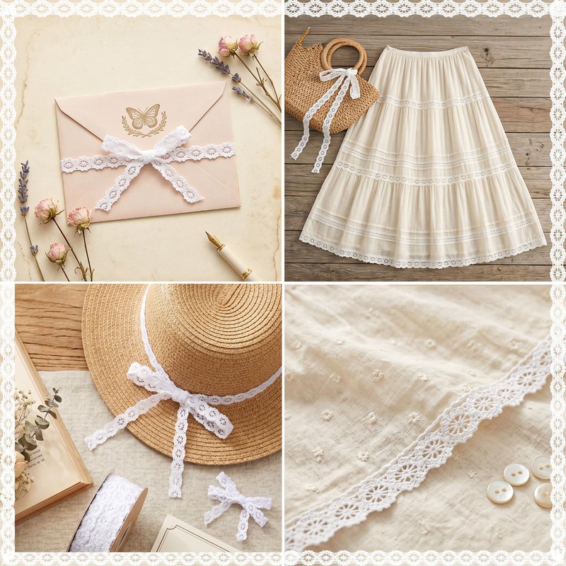 10 Yards Lace Ribbon, 0.47“ White Crochet Lace Trim