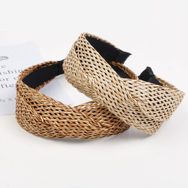 Tobeffect Straw Headbands for Women, 2 Packs Woven Twist Headbands