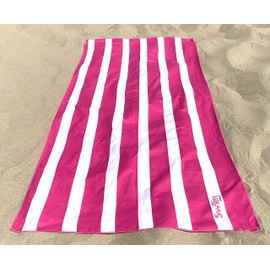 SwimMad Beach Towel 200x90cm XL, Quick Dry, Sand Free, Compact, Lightweight Microfibre for Travel - Cabana Stripes (Pink, Extra Large (200x90cm))
