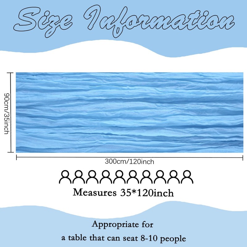 RestfulGlow 12 Pack Baby Blue Cheesecloth Summer Table Runner 10FT