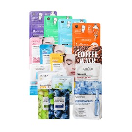 SUPER PACK 15 MASCARILLAS FACIALES COREANAS SURTIDAS COLAGENO, PEPTIDOS, ACIDO HIALURONICO.