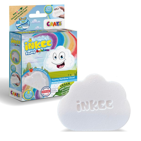 INKEE Foamy Cloud - Regenbogen Badebombe Kinder, Badekugel Kinder Schaumbad, Erdbeer-Duft, extra cremig