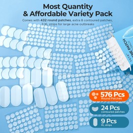 TKTK 609 Count Pimple Patches for Face, Hydrocolloid Acne Patch Bulk, Acne Stickers for Covering Cheeks, Forehead, Chin Blemishes Zit Breakouts for All Skin Types (Dots, Strip, Contoured 5 Sizes)