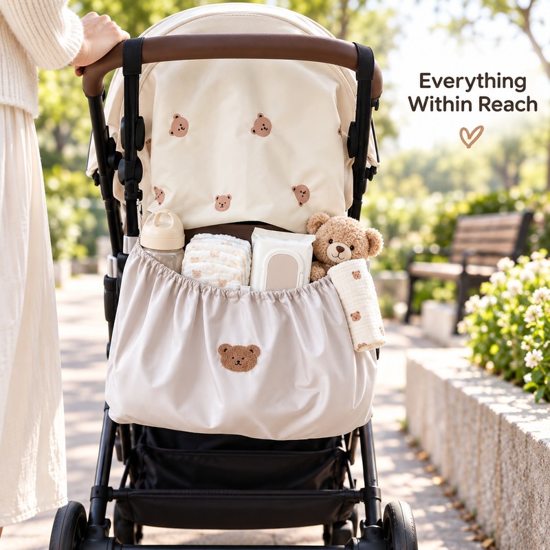 Stroller Hanging Storage Bag, Lightweight Reusable Organizer for Baby Essentials,