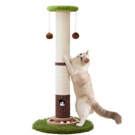 Woochpet 34inches Tall Cat Scratching Post with Cat Ball Track Toy Heavy Duty and Thicker Large Diameter Natural Sisal Cat Scratcher Post for Indoor Cats Protect Your Furniture