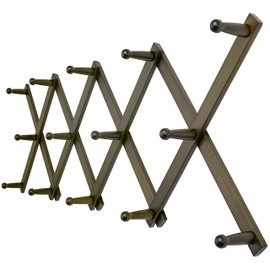 Dseap Accordion Wall Hanger:16'' High Wooden Wall Expandable Coat Rack, Hat Rack for Wall,Accordion Hook for Baseball Caps,Coats,14 Peg Hooks,Dark Walnut