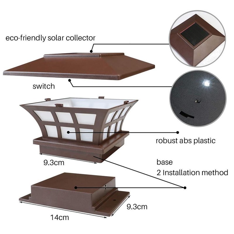 2 Pcs Solar Post Lamp Garden Fence Landscape Light Outdoor