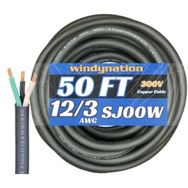 50 Feet 12/3 SJOOW Cable Cord 12 AWG 3 Conductor SO Wire - 12 Gauge 3 Conductor (12/3 Wire) 300V Portable Power Extension Cable for Motor Leads, Portable Lights, Battery Chargers