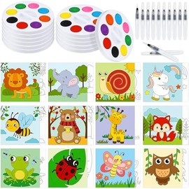 Lincia 12 Set Pre Drawn Canvas Kit for Painting for Kids Adults Paint and Sip Canvas Pre Drawn Set for Valentine Party Favor DIY Gifts(Multi Animals)