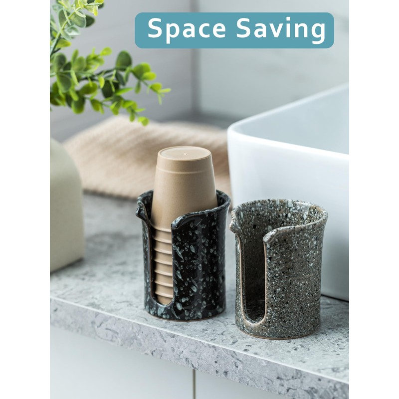 YHOJOY Ceramic Bathroom Cup Holder, Bathroom Cup Dispenser for Dixie
