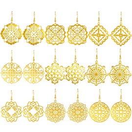 9 Pairs 18K Gold Plated Stainless Steel Dangle Earrings Teardrop Geometric Statement Earrings Pack Boho Gold Earrings for Women Trendy Set (2 Gold)