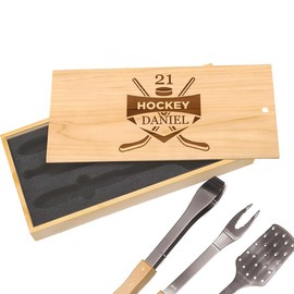 Customizable Hockey Stick Engravings BBQ Grill Set - Treasured Gifts, Perfect for Sports Fans