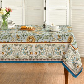 Horaldaily Rustic Rectangular Tablecloth 60x140 Inch, Bird Floral Vintage Washable Seasonal Table Cover for Party Picnic Dinner Decor